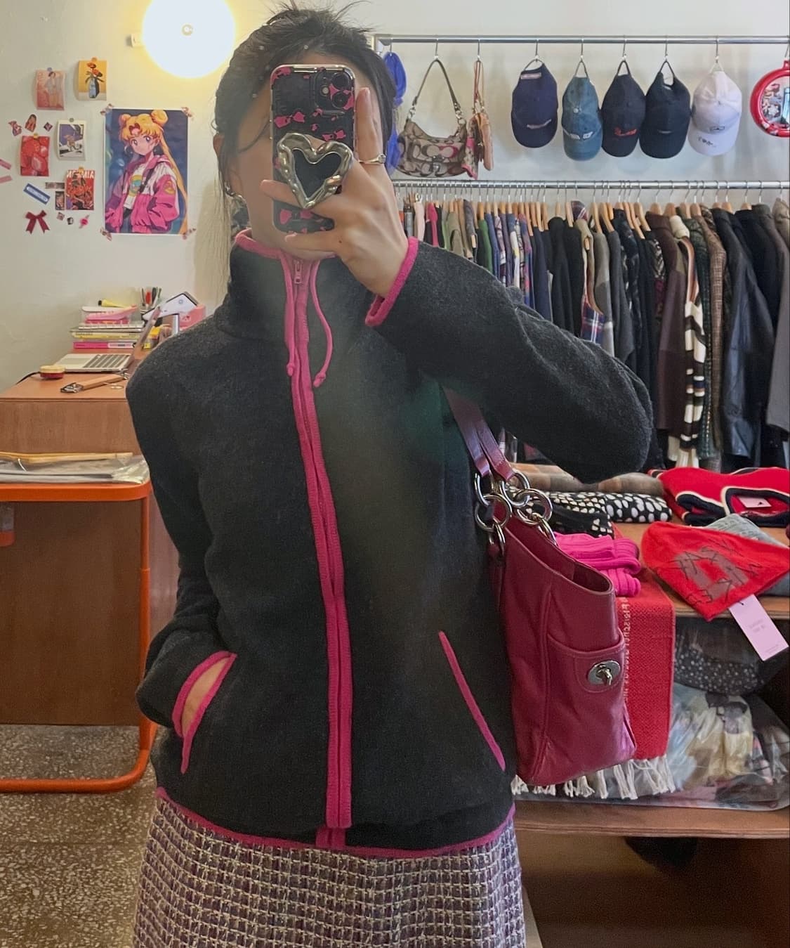 차콜 핑크트리밍 울집업 [무배] 상품이미지3