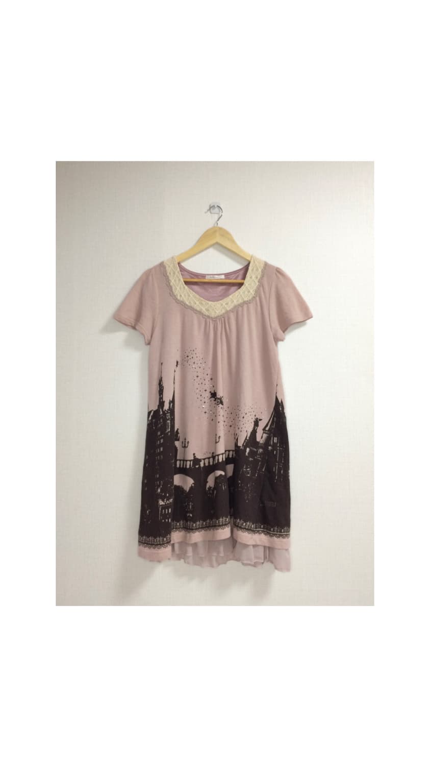 axes femme 엑시즈팜 핑크 프린팅 레이스 반팔 원피스 튜닉 상품이미지1