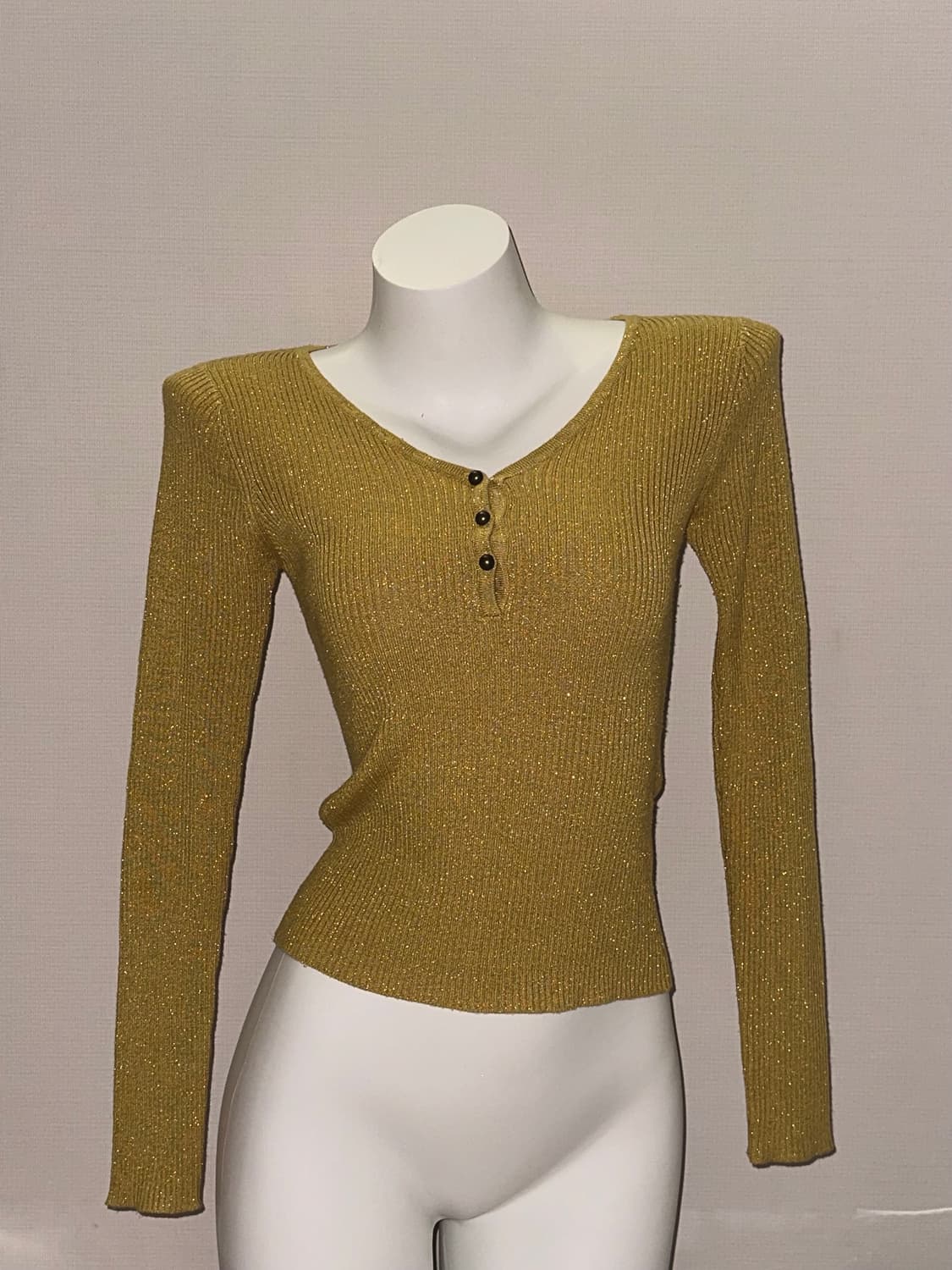 머스타드 브이넥 빈티지 글리터 니트 상품이미지1