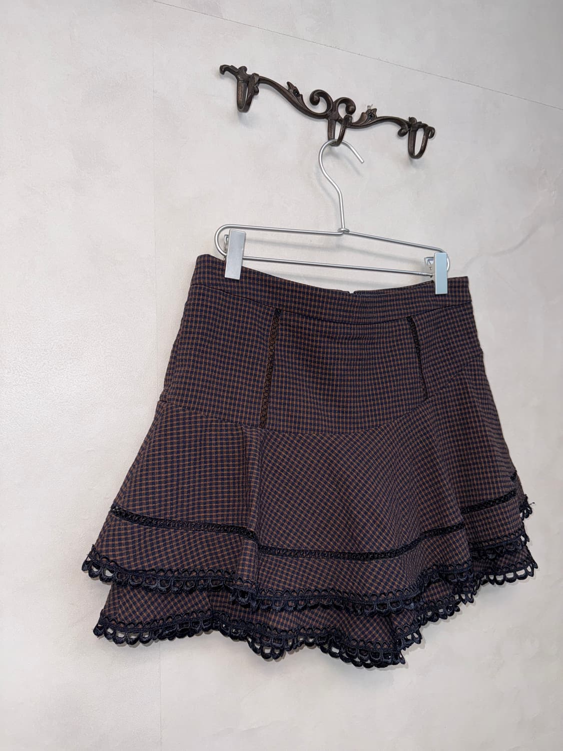 O’2nd red navy check lace mini skirt 상품이미지2