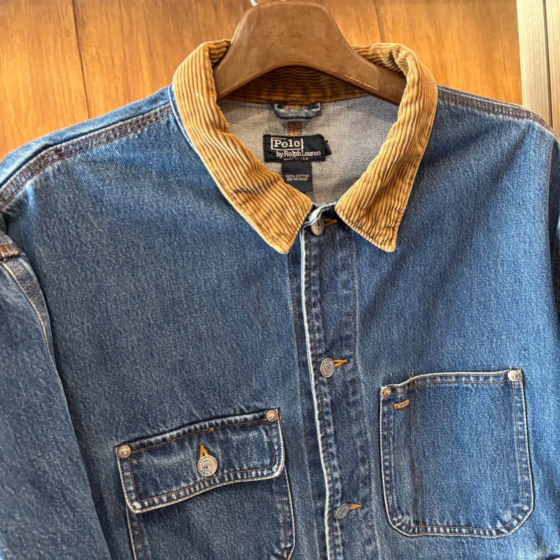 90s 90년대 미국 생산 폴로 정품 덩가리 데님 자켓 상품이미지2