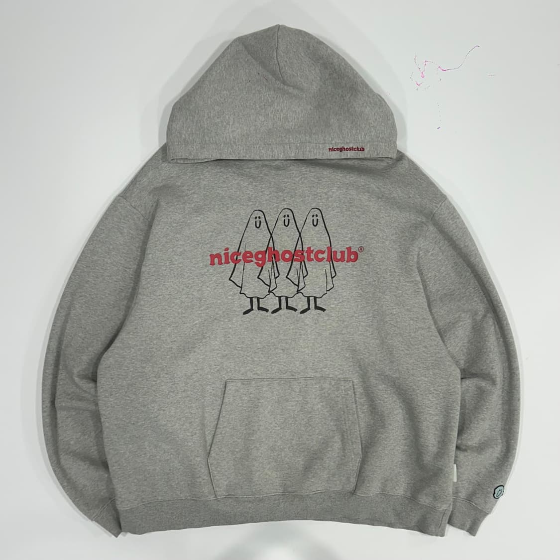 Niceghostclub 나이트고스트클럽 레드 로고 그레이 후드티 상품이미지3
