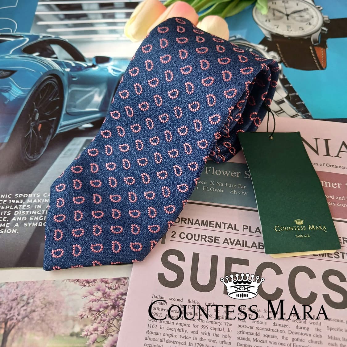 카운테스 마라 실크 네이비 패턴 넥타이 8.3cm 새제품 A18933
 상품이미지1