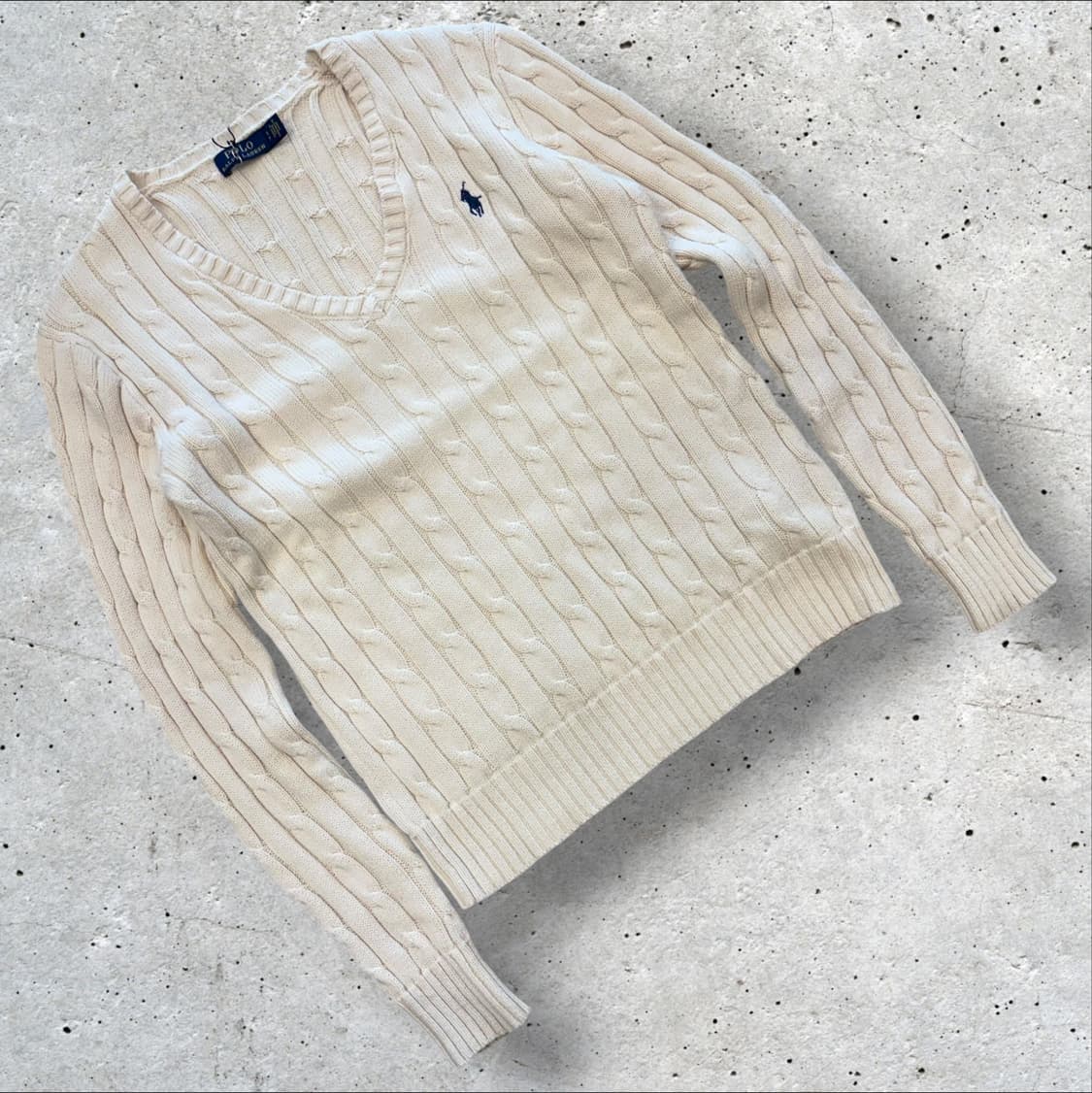 [S] 폴로 랄프로렌 브이넥 아이보리 케이블 니트 스웨터 D672 상품이미지1
