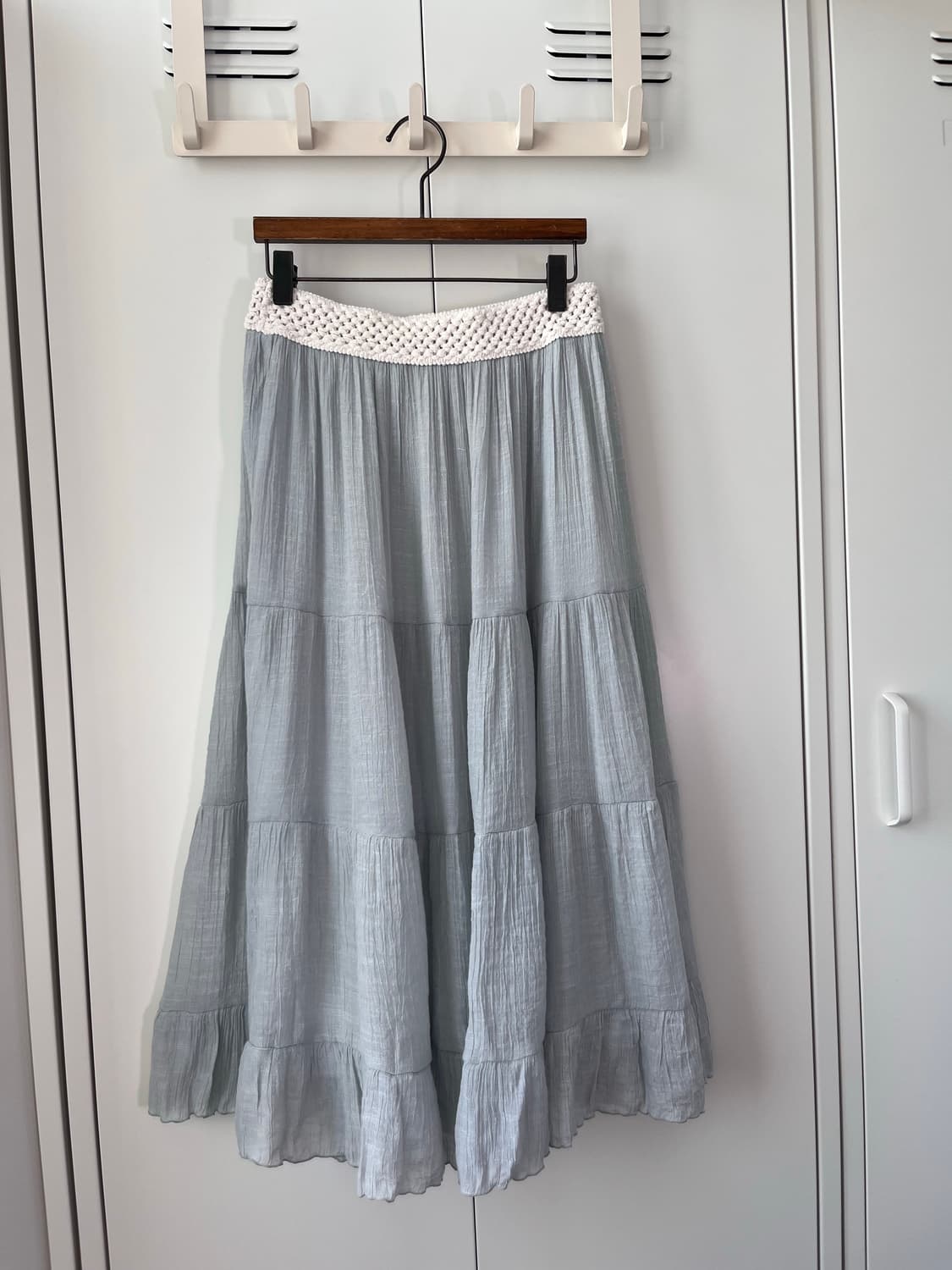 Vintage 연하늘 주름 레이스 롱스커트 상품이미지4