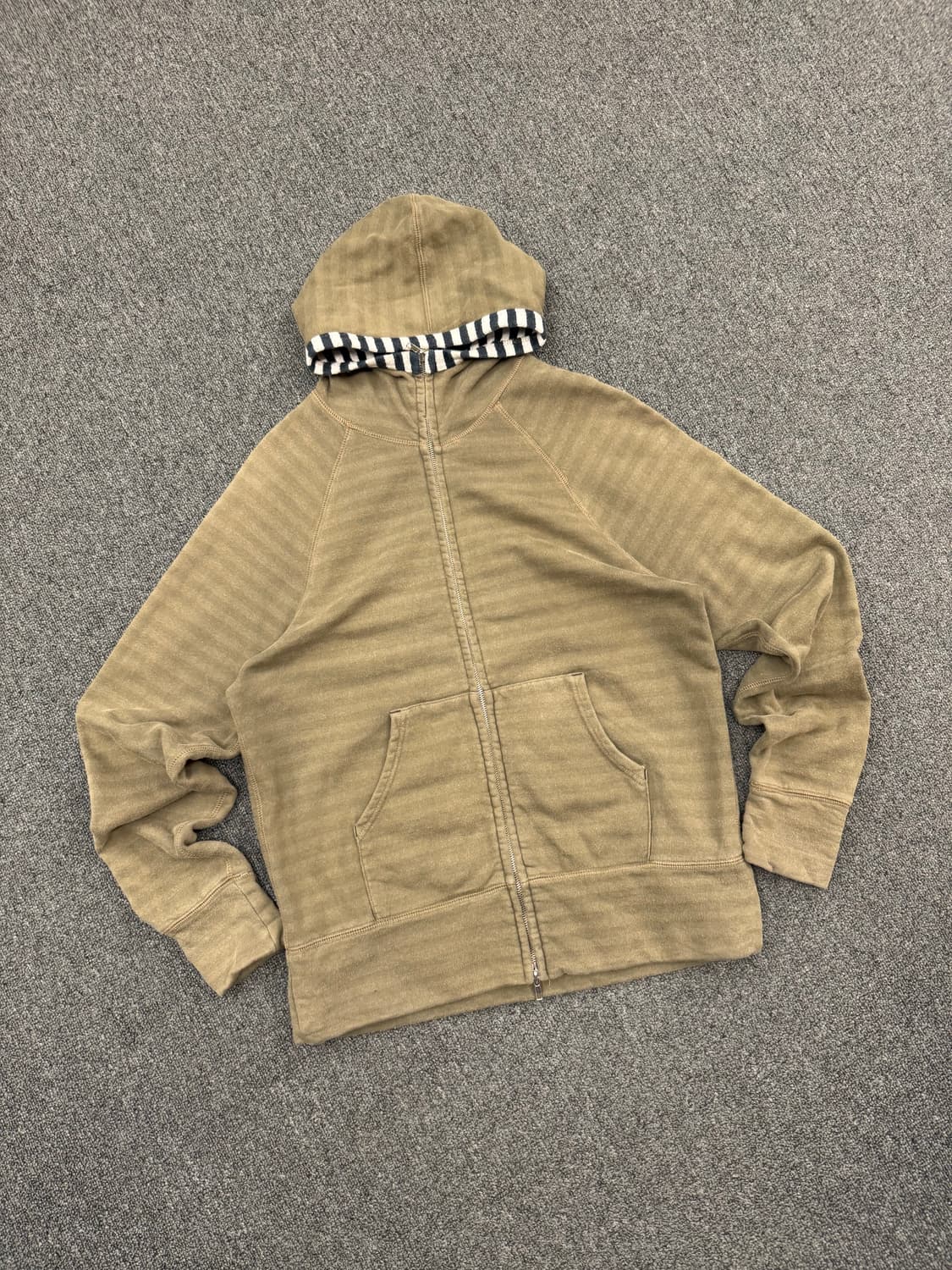 L)Real Thing 빈티지 스트라이프 포인트 올리브 후드집업 상품이미지2