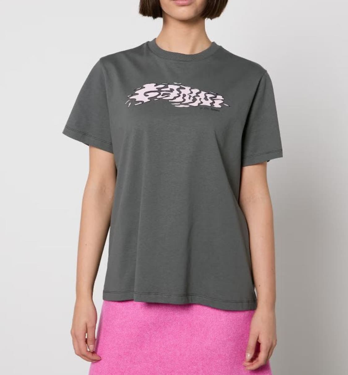 가니 핑크 로고 퓨처 반팔 티셔츠 회색 상품이미지2