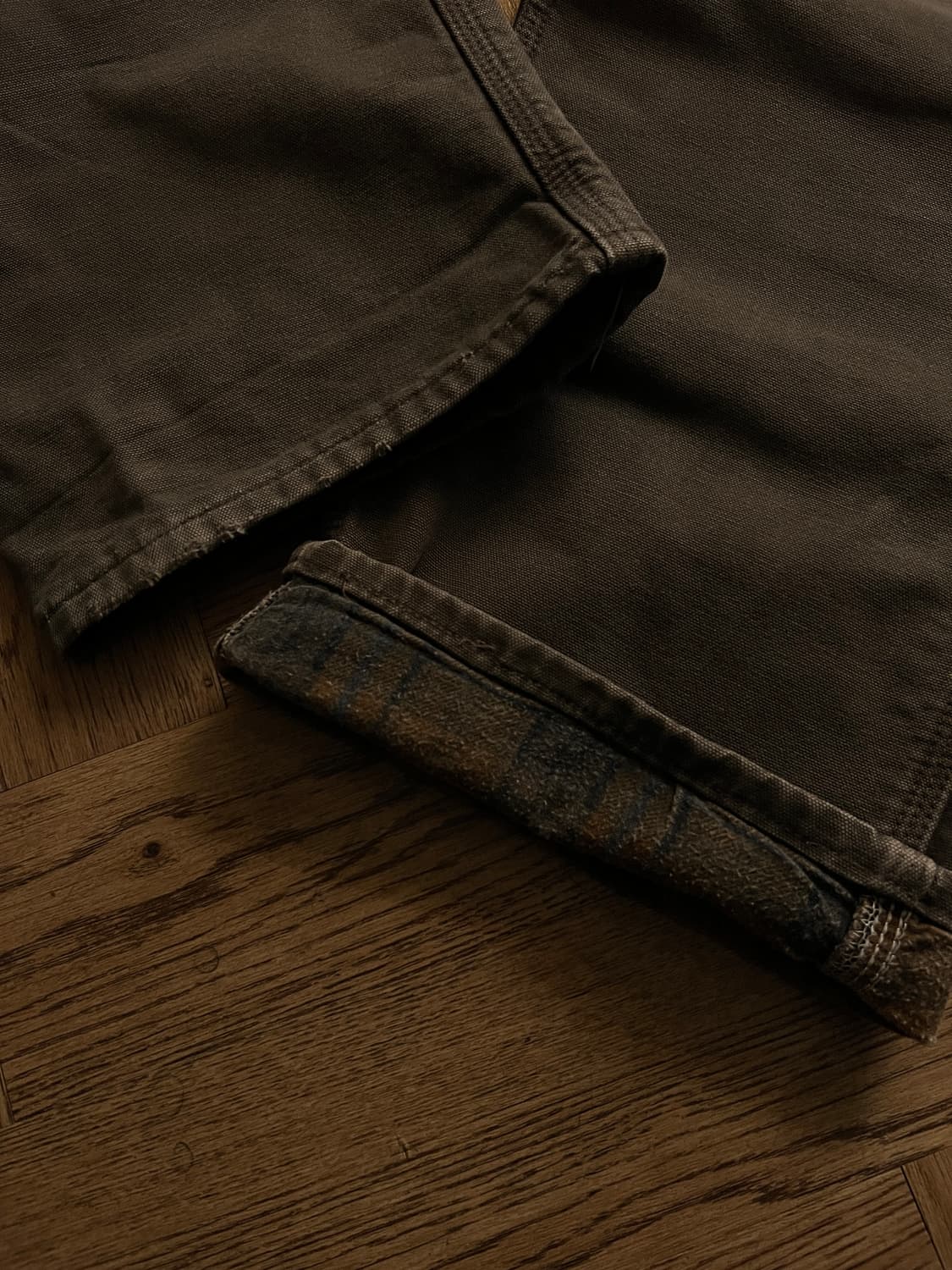 [34]칼하트 Made in USA 다크브라운 체크라이닝 카펜터 워크팬츠 상품이미지4