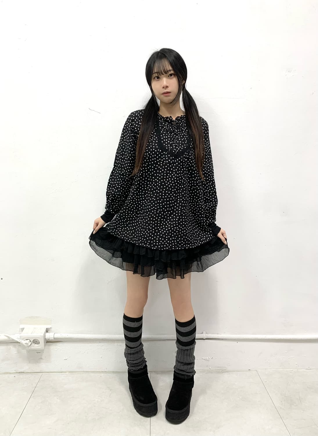 코디셋 ! 블랙 도트 판다 🐼 코트 코디셋 상품이미지3