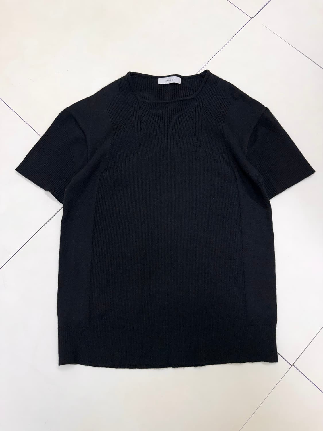Noirer 노이어 머슬핏 니트 반팔 티셔츠 블랙 상품이미지1
