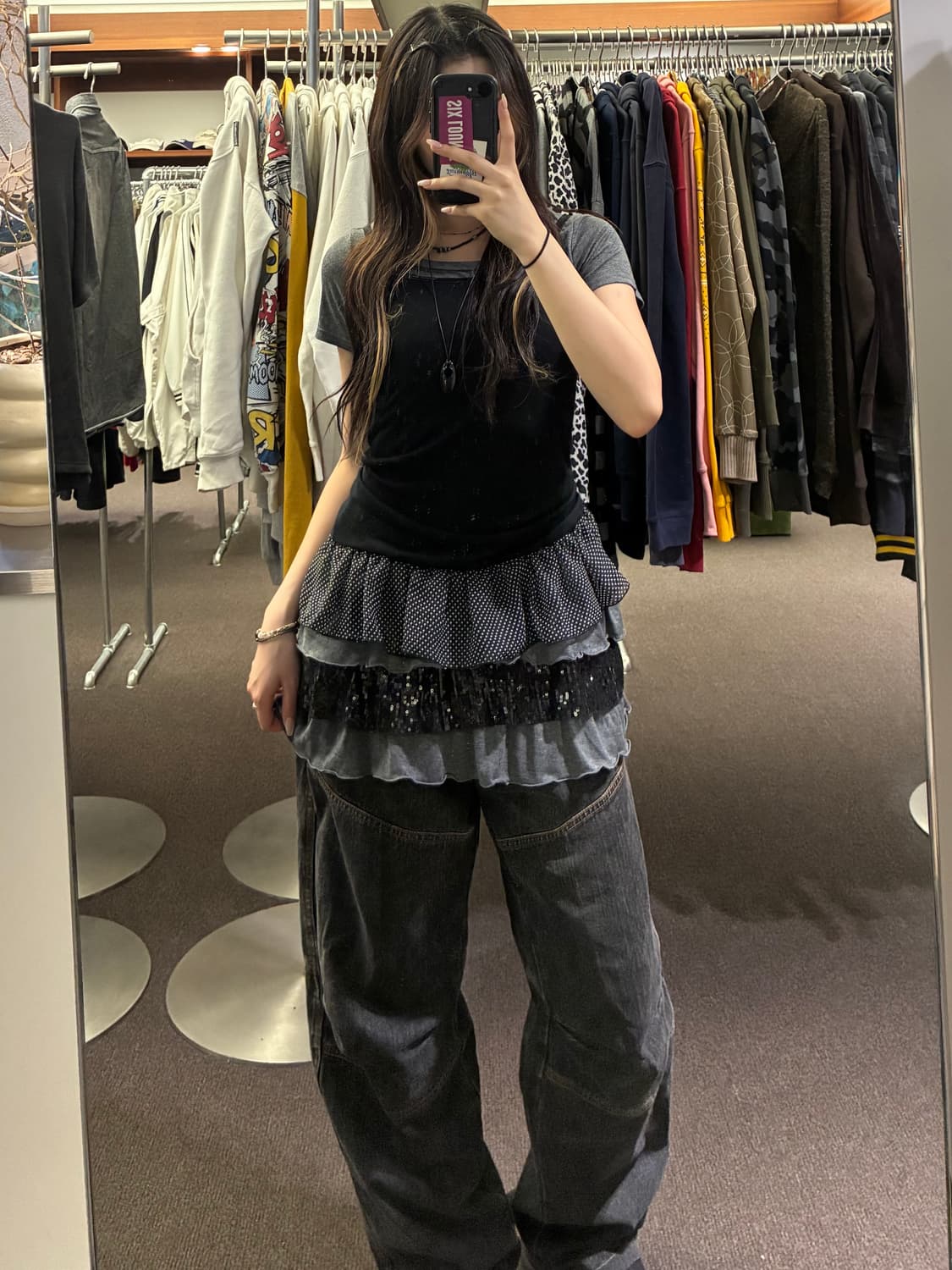 M)Japanese vintage 차콜 레이스 미니 원피스 상품이미지5
