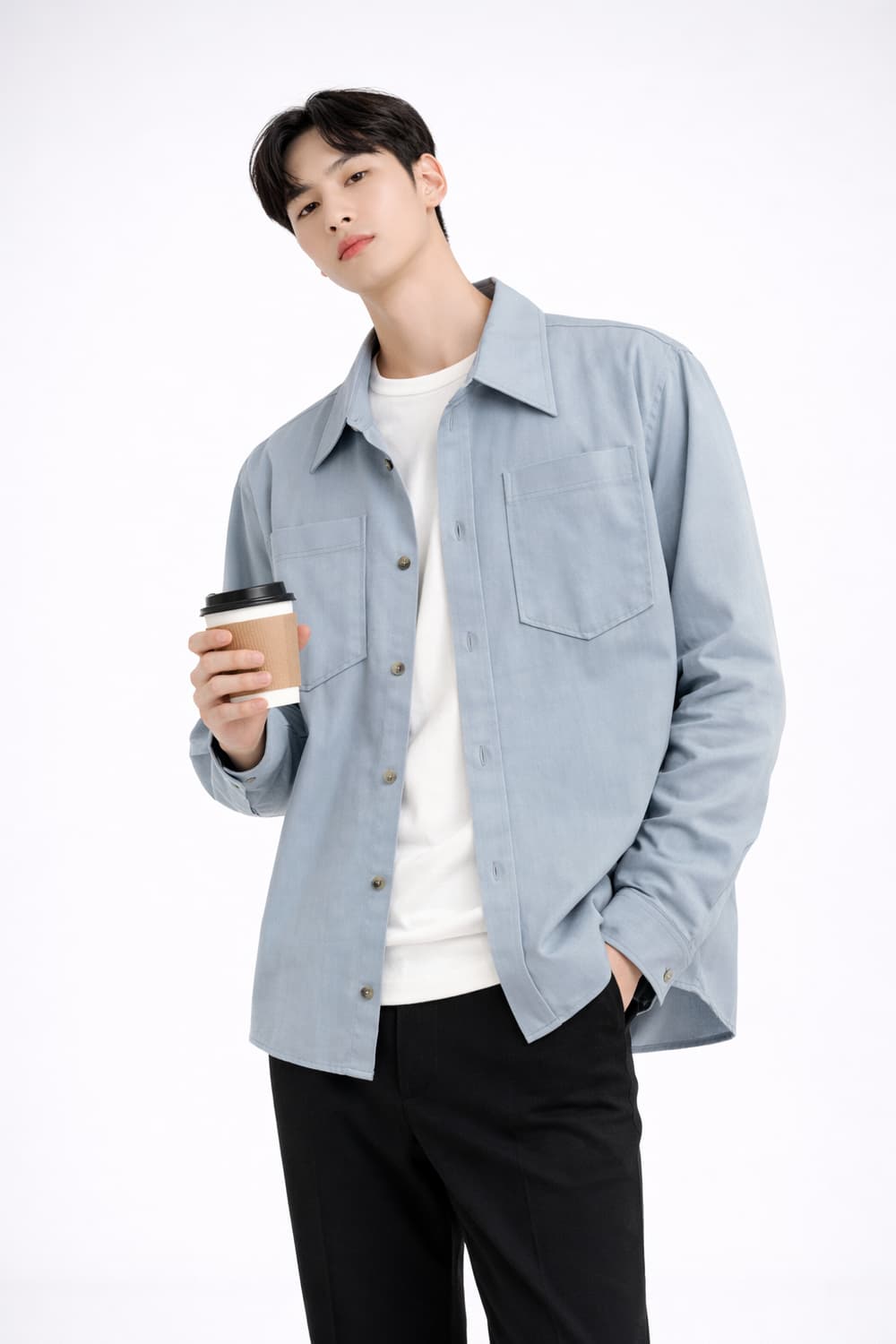 엘무드(LMOOD) 미니멀 더블 포켓 셔츠 상품이미지1