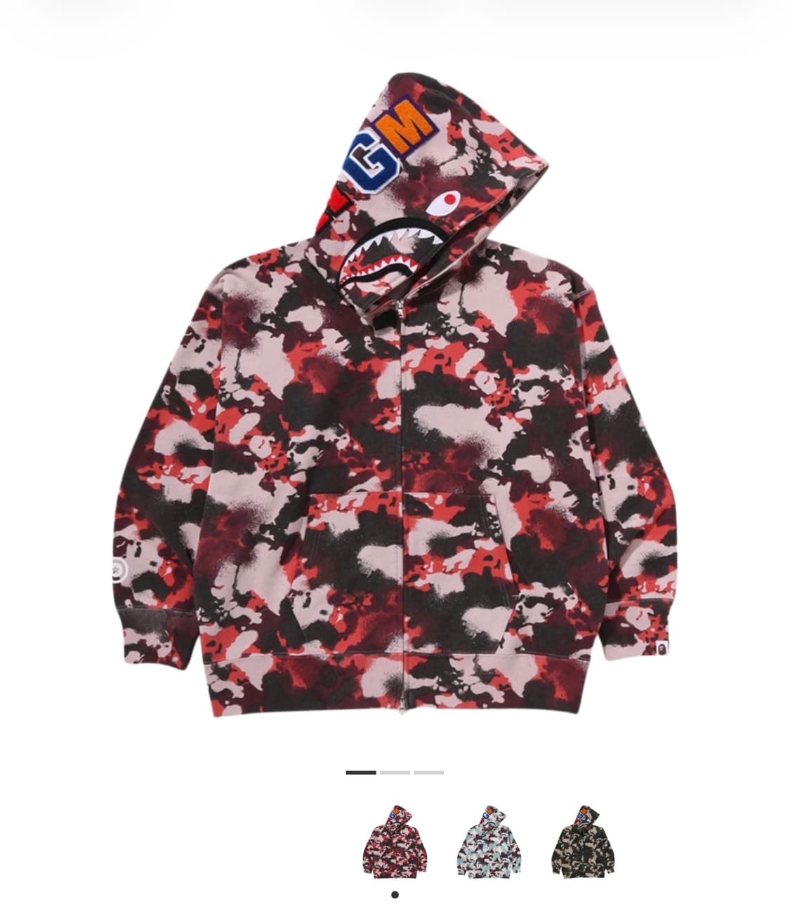 베이프 맵 카모 샤크 릴렉스드 핏 풀 집 후드 레드 상품이미지1