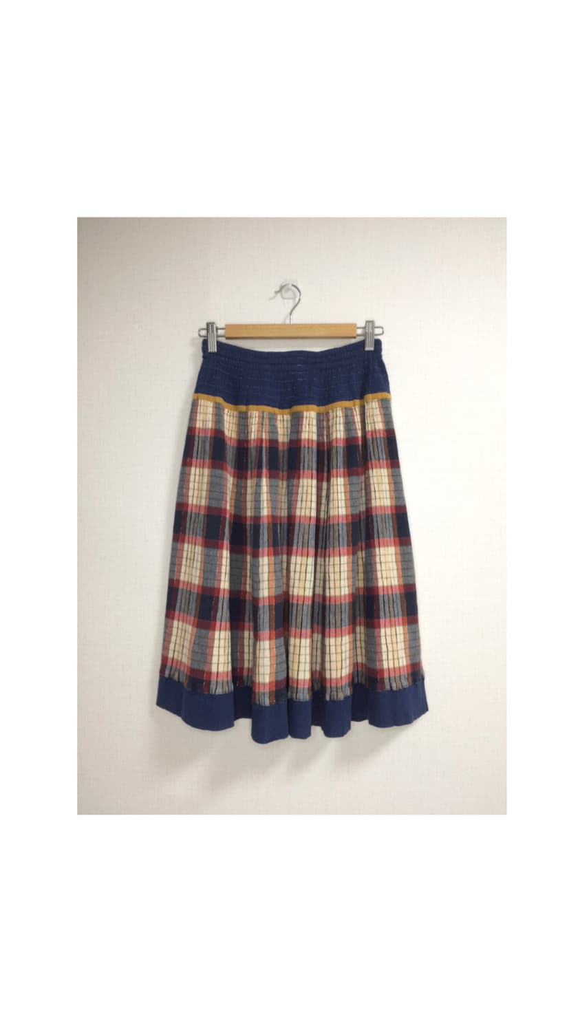 츠모리 치사토 네이비 체크 펄 밴딩 스커트 상품이미지1