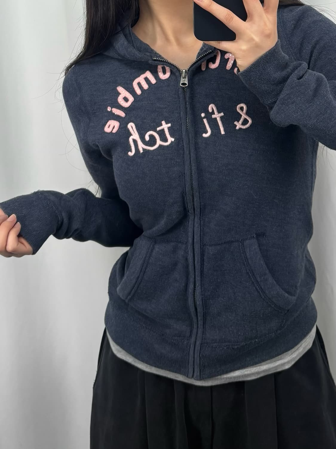 아베크롬비 핑크로고 네이비 후드집업 상품이미지1