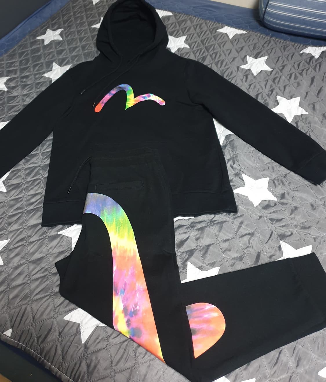 EVISU 프리미엄 퀄리티 레인보우 프린팅 스웨트 셋업(상:XL 하:L) 상품이미지1