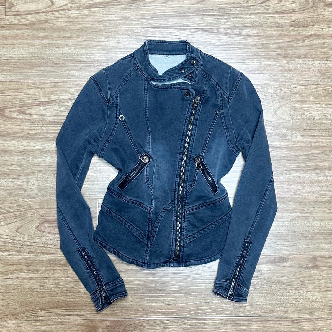 빈티지 하이넥 청 자켓 오네갸루 긱시크 고딕 공겜여주 그런지 페어리 고스 상품이미지1