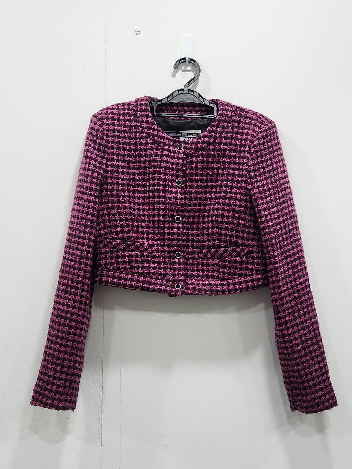 [S] 자라 ZARA 핑크 체크 트위드 크롭 자켓 여성 S 상품이미지1