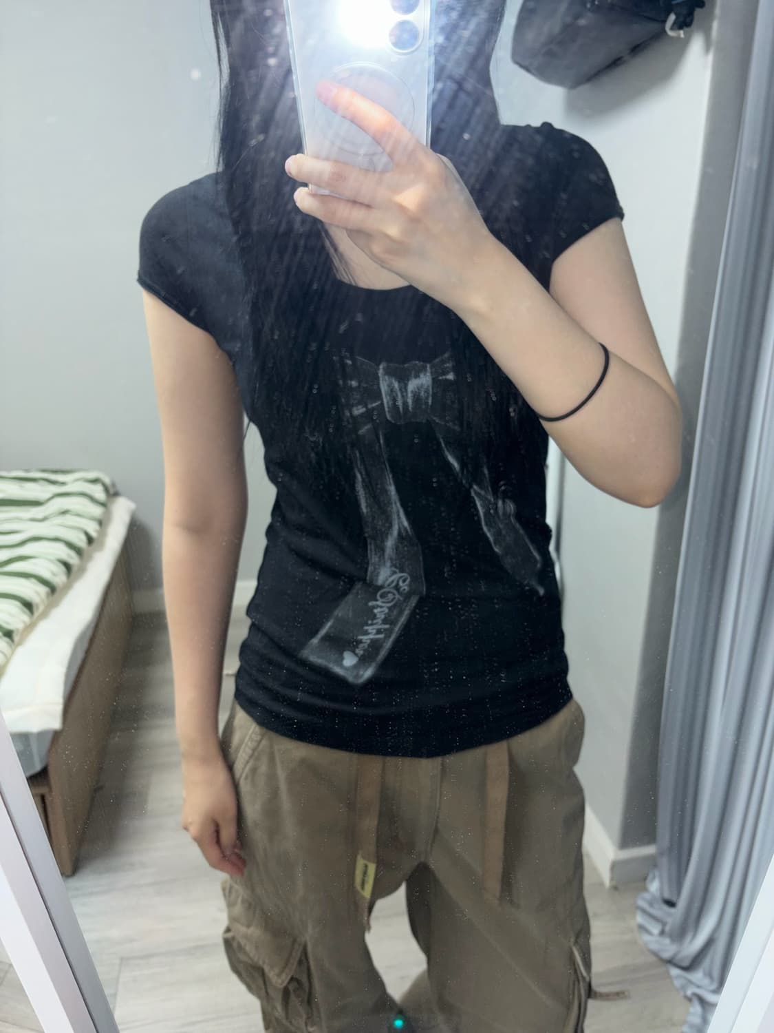 y2k ribbon black top 상품이미지2