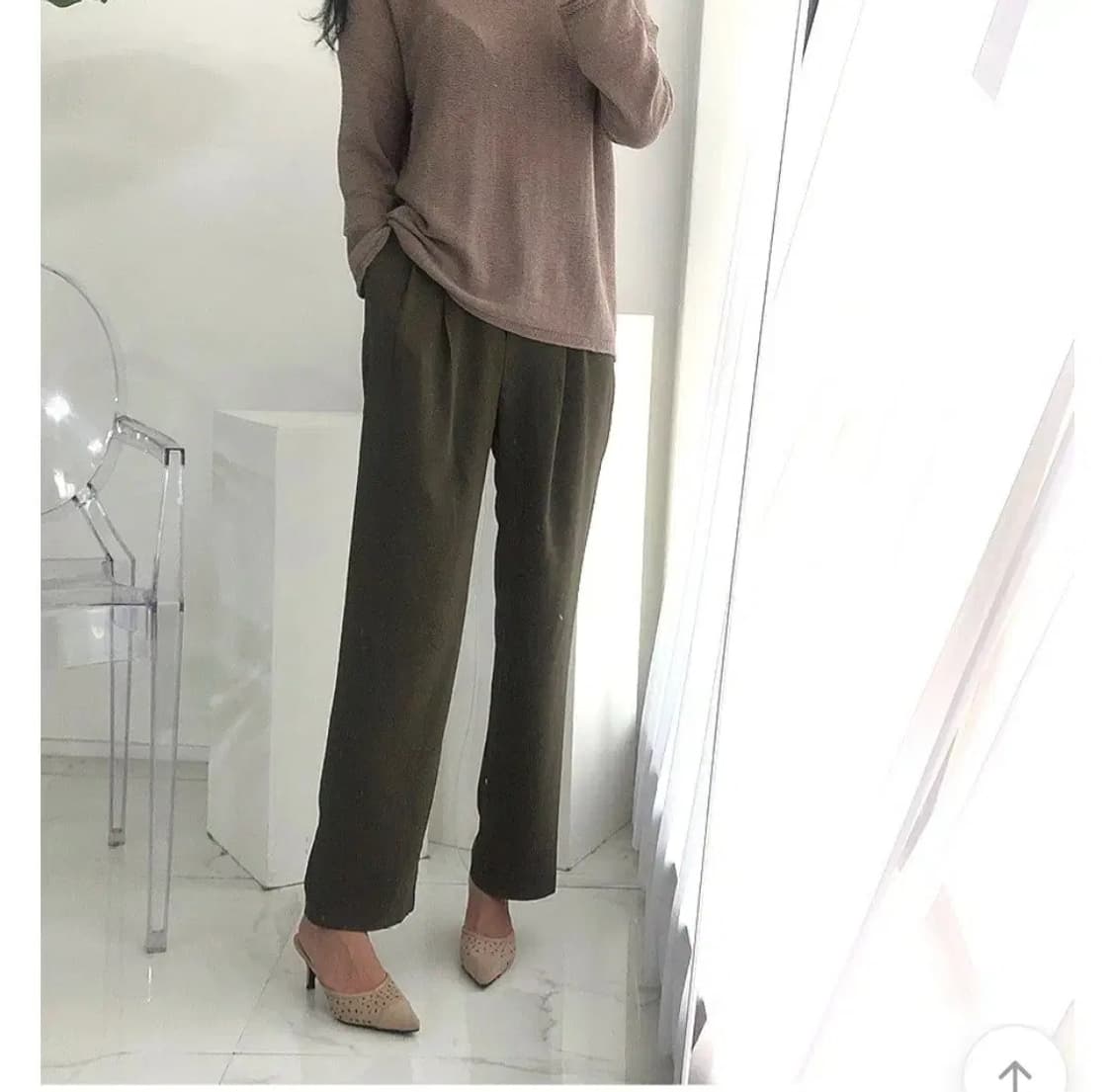 카키색y2k핀턱여름슬랙스 롱팬츠배기바지찰랑여성슬렉스일자진청바지와이드핏팬츠 상품이미지4