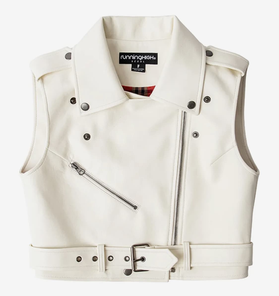 러닝하이 스타 프린팅 레더 크롭 라이더 베스트 화이트 상품이미지2