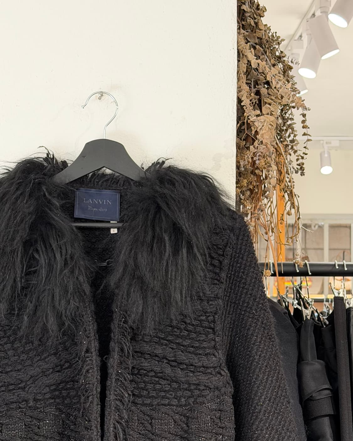 랑방 블랙 울 실크 양털카라 가디건 코트 상품이미지3