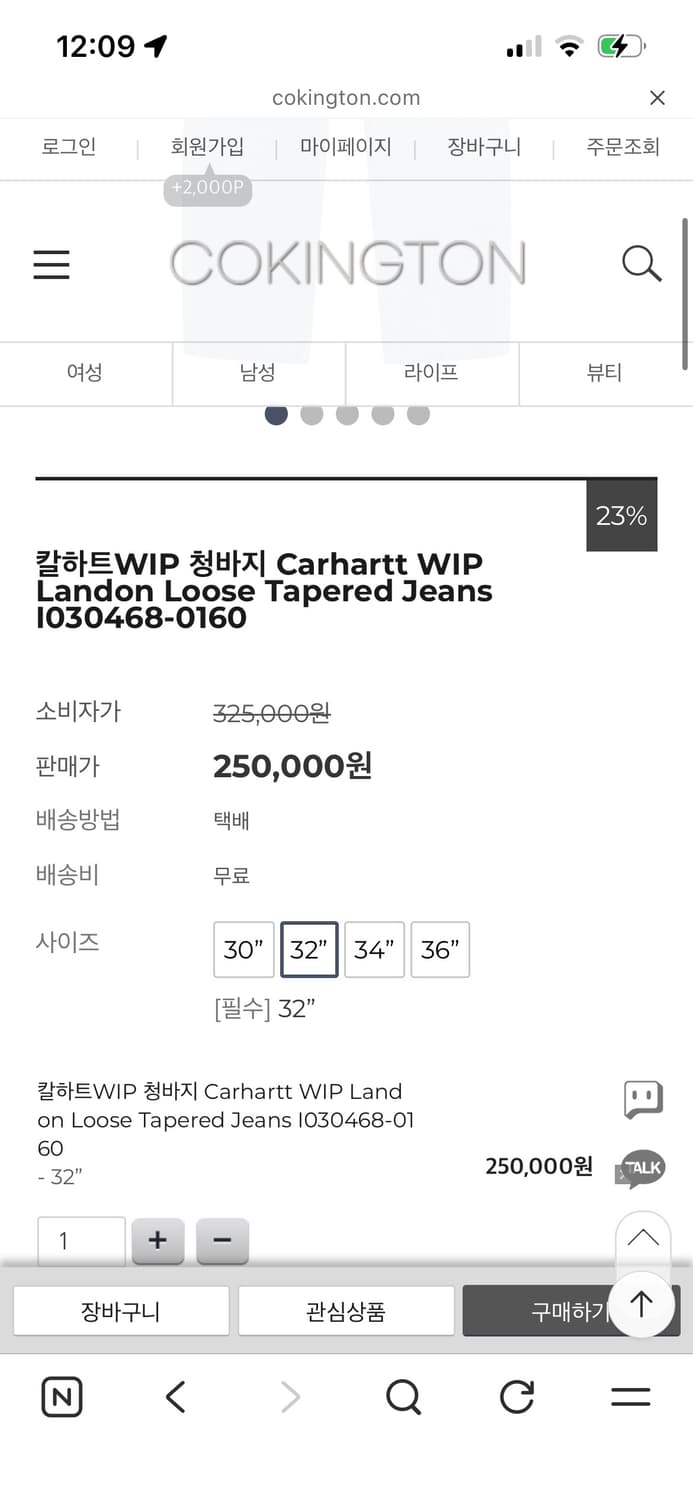 칼하트wip Landon 루즈 테이퍼드 팬츠 32사이즈 상품이미지2