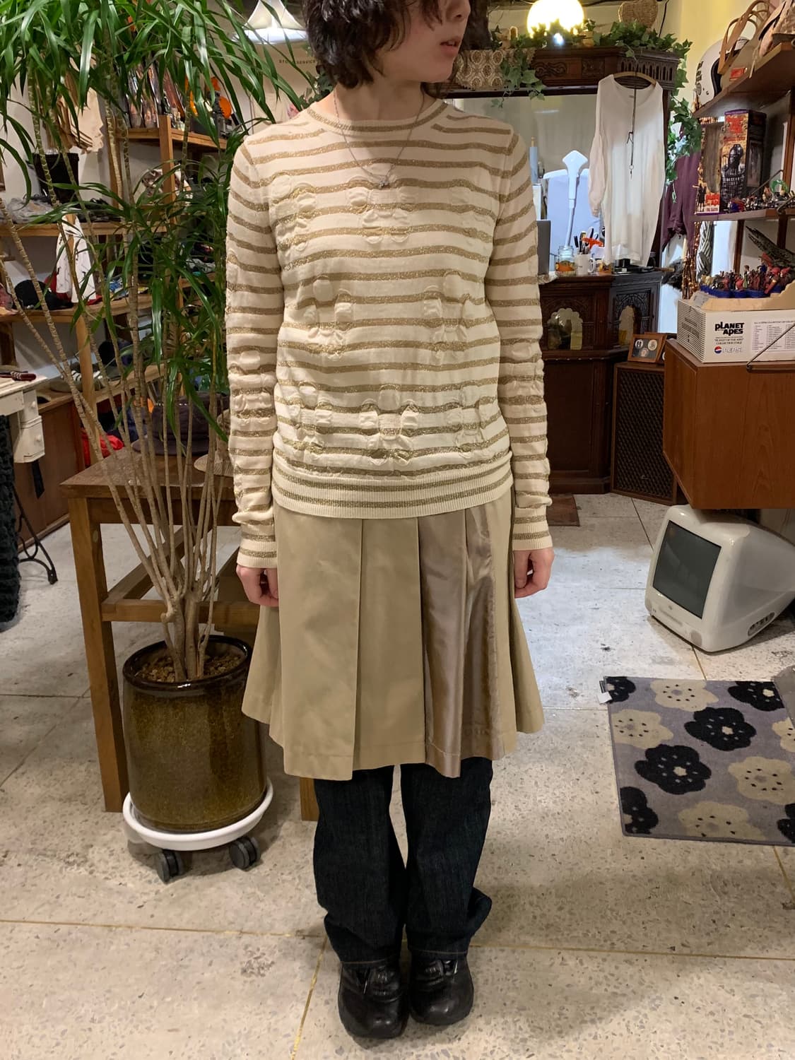 꼼데가르송 트리콧 투웨이 스트라이프 플라워 니트 가디건 상품이미지2