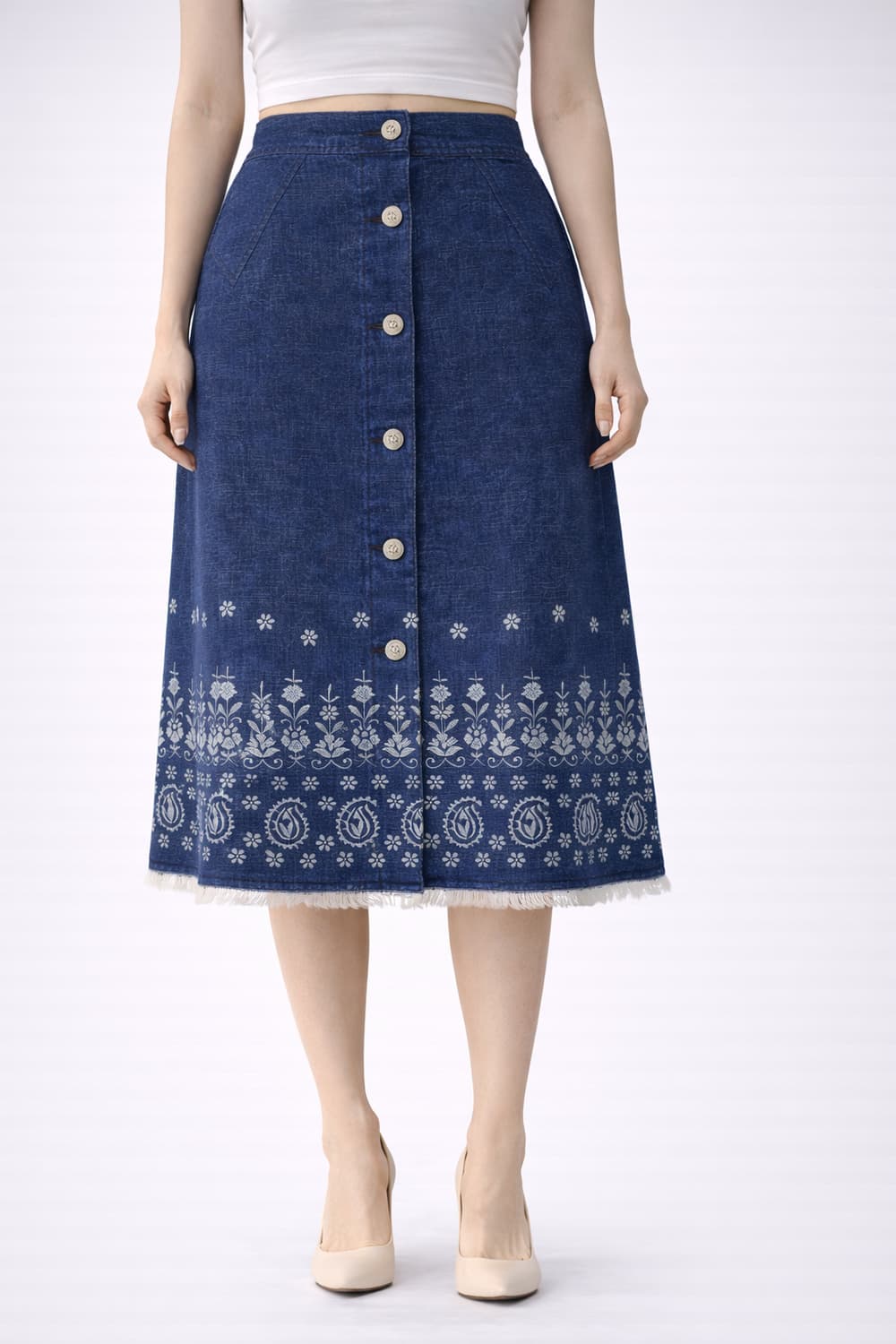 버버리 블루라벨 데님 버튼 스커트 36  노바체크 플라워 프린트 A라인
 상품이미지1