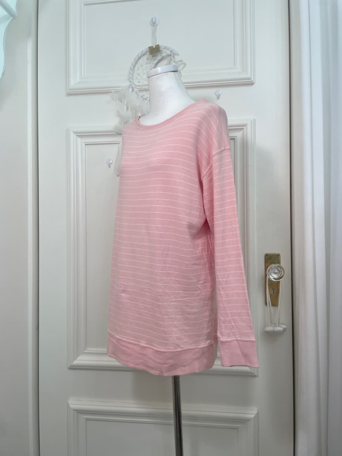 pink white stripe basic loose top 상품이미지2