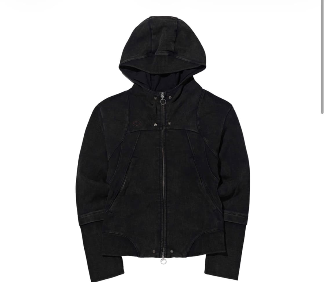 (W) 미스치프 롬버스 펀칭 후드 집업 워시드 블랙 상품이미지1