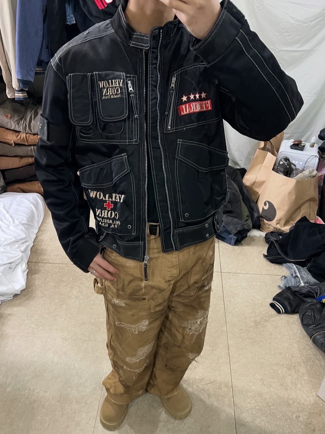 옐로우콘 블랙 메쉬 라이더 자켓 상품이미지4