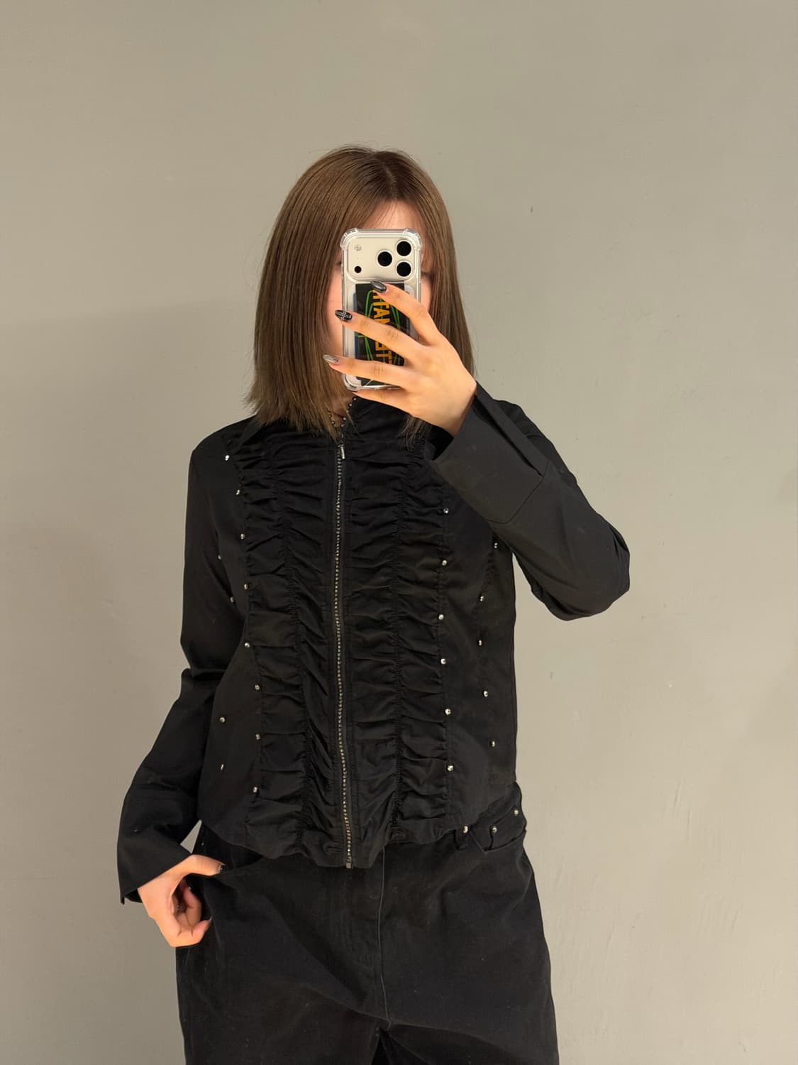 shirring detail cubic zipper jacket 상품이미지2