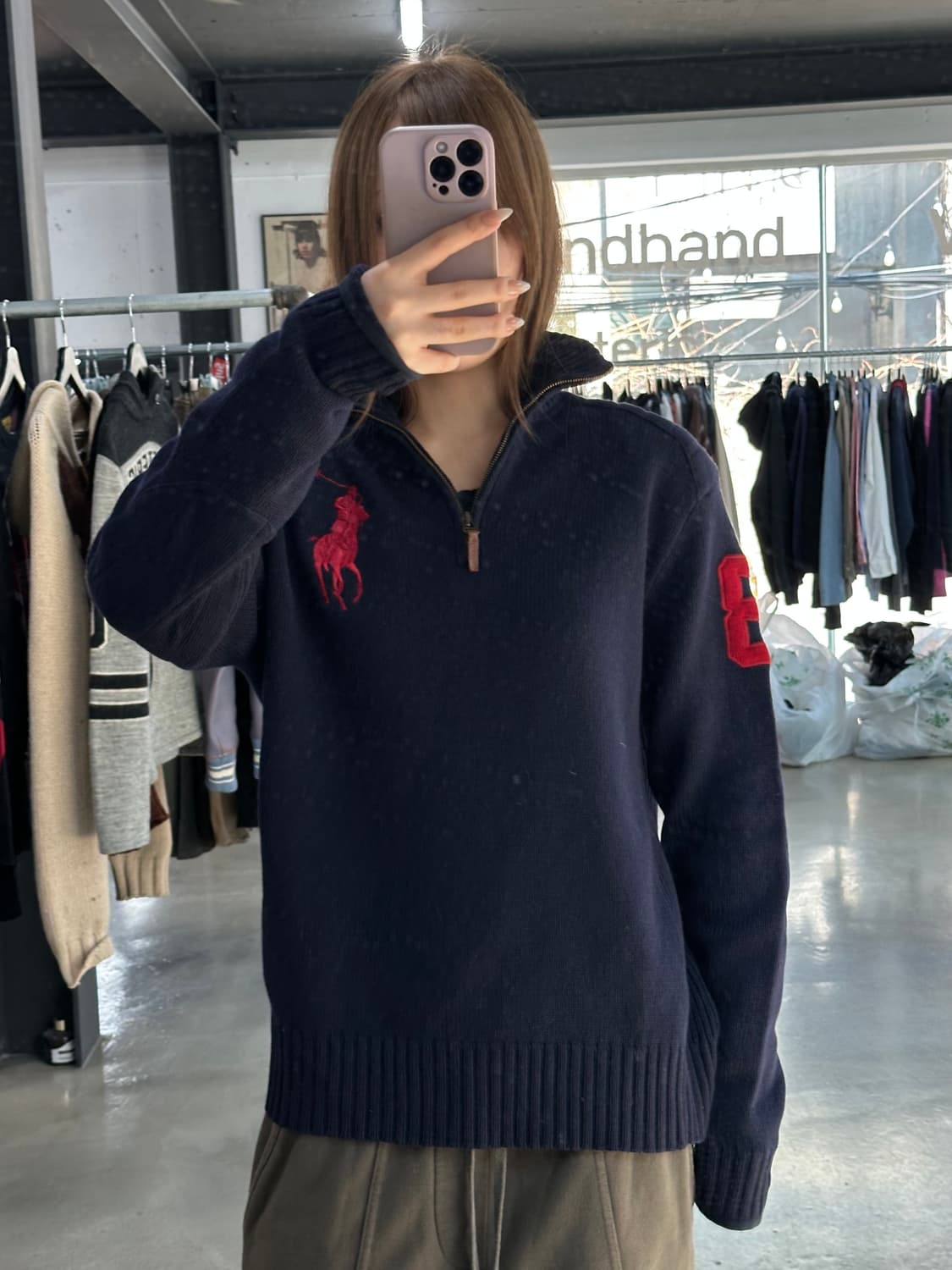 폴로랄프로렌 빅포니 넘버링 암패치 하프니트집업 상품이미지1