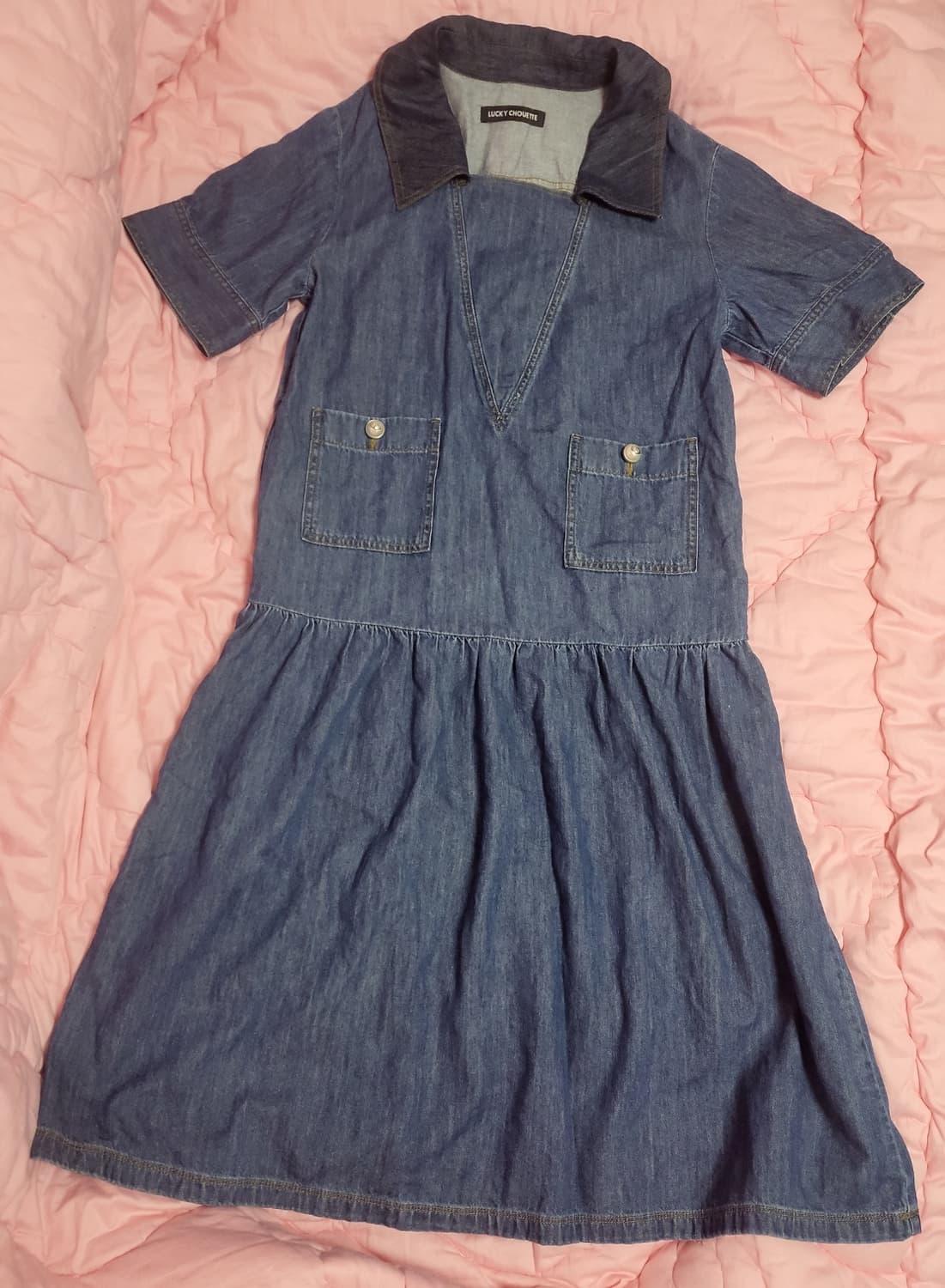 급처상태좋음!럭키슈에뜨 세일러 데님 청 롱원피스 36사이즈 상품이미지1