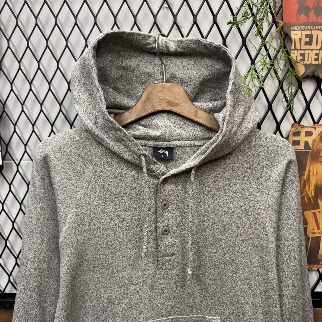 스투시 재팬 멜란지 헨리넥 후드 전면 3버튼 포인트 그레이 상품이미지3