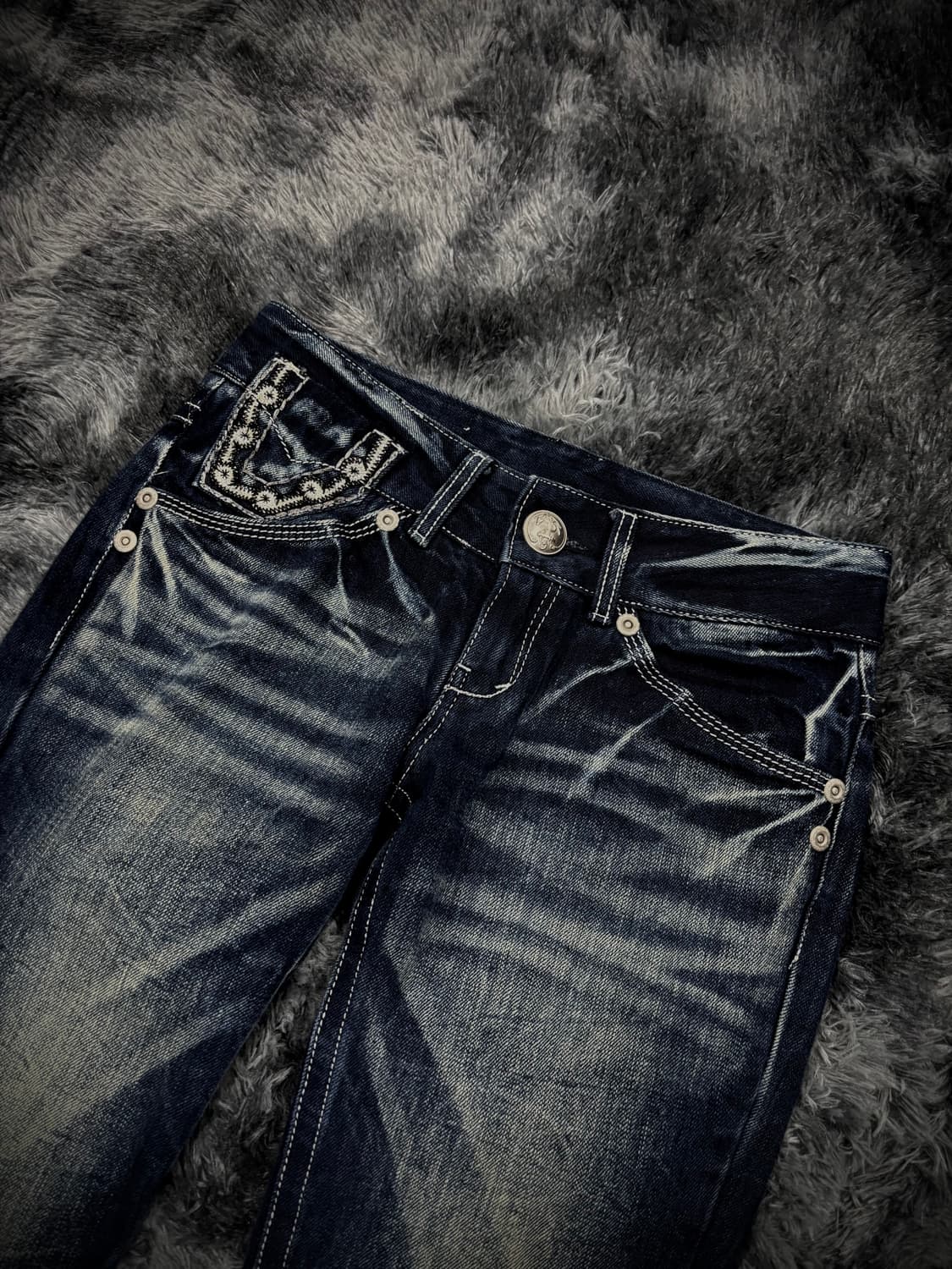 물결 워싱 뒷판 실버 글리터 부츠컷 팬츠 상품이미지4