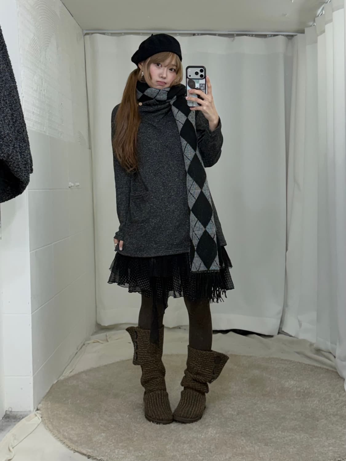 무채색 빅카라 코트 아가일 니혼진 도트 코디세트 상품이미지2