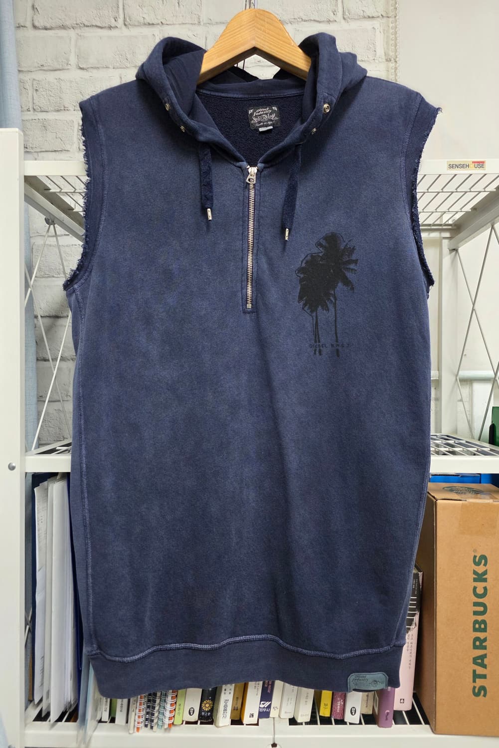 디젤 남성조끼 후드 베스트 S 스웻 워싱 슬리브리스 MN12 상품이미지1