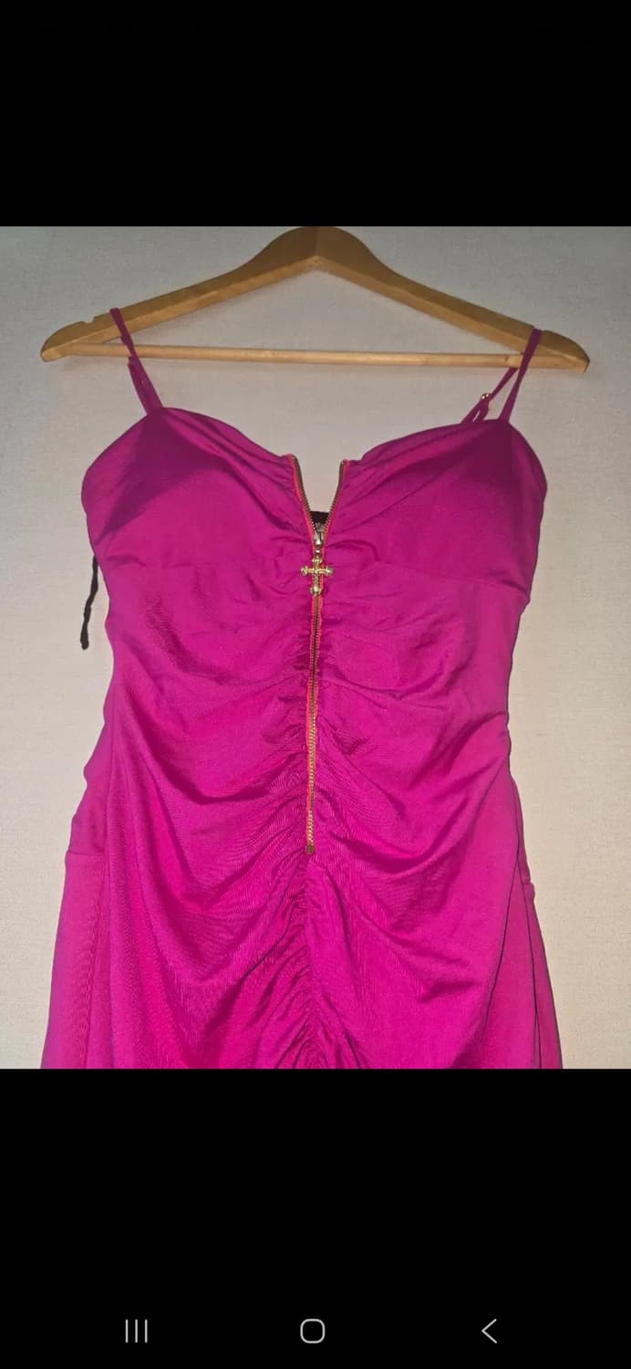 빈티지 오네갸루 핫핑크 셔링 미니 원피스 상품이미지3