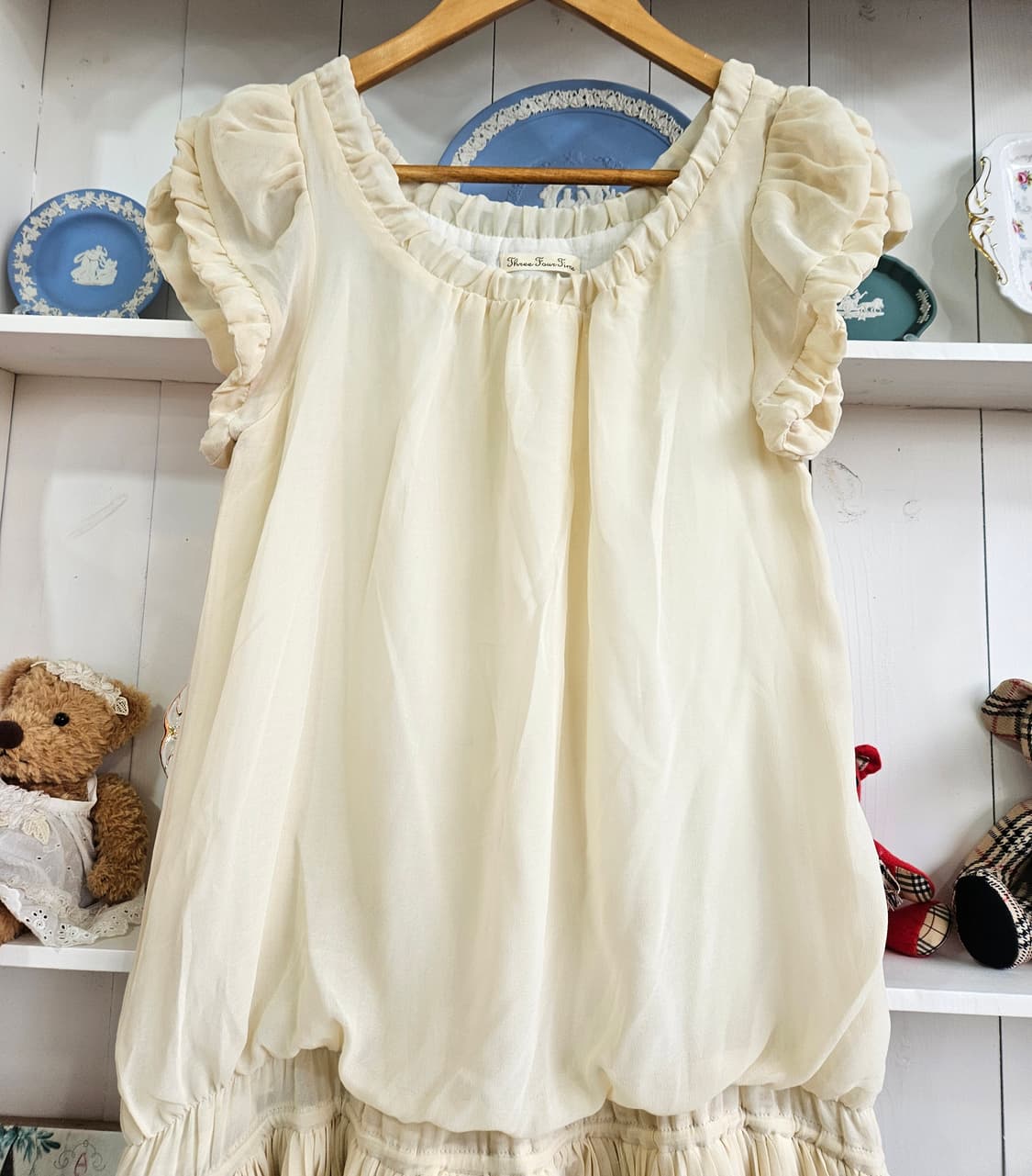 크림 프릴 쉬폰 원피스 상품이미지3