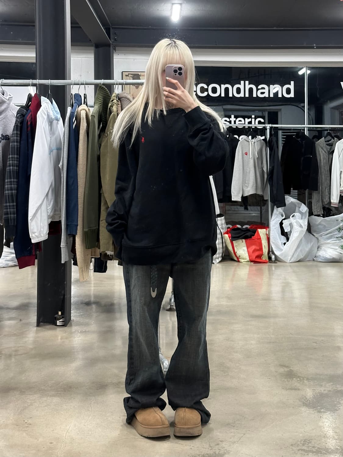 폴로 랄프로렌 블랙 크루넥 기모 맨투맨 상품이미지2