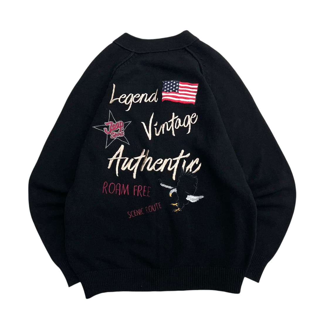 지프 백 성조기 자수 블랙 니트가디건 90 상품이미지3