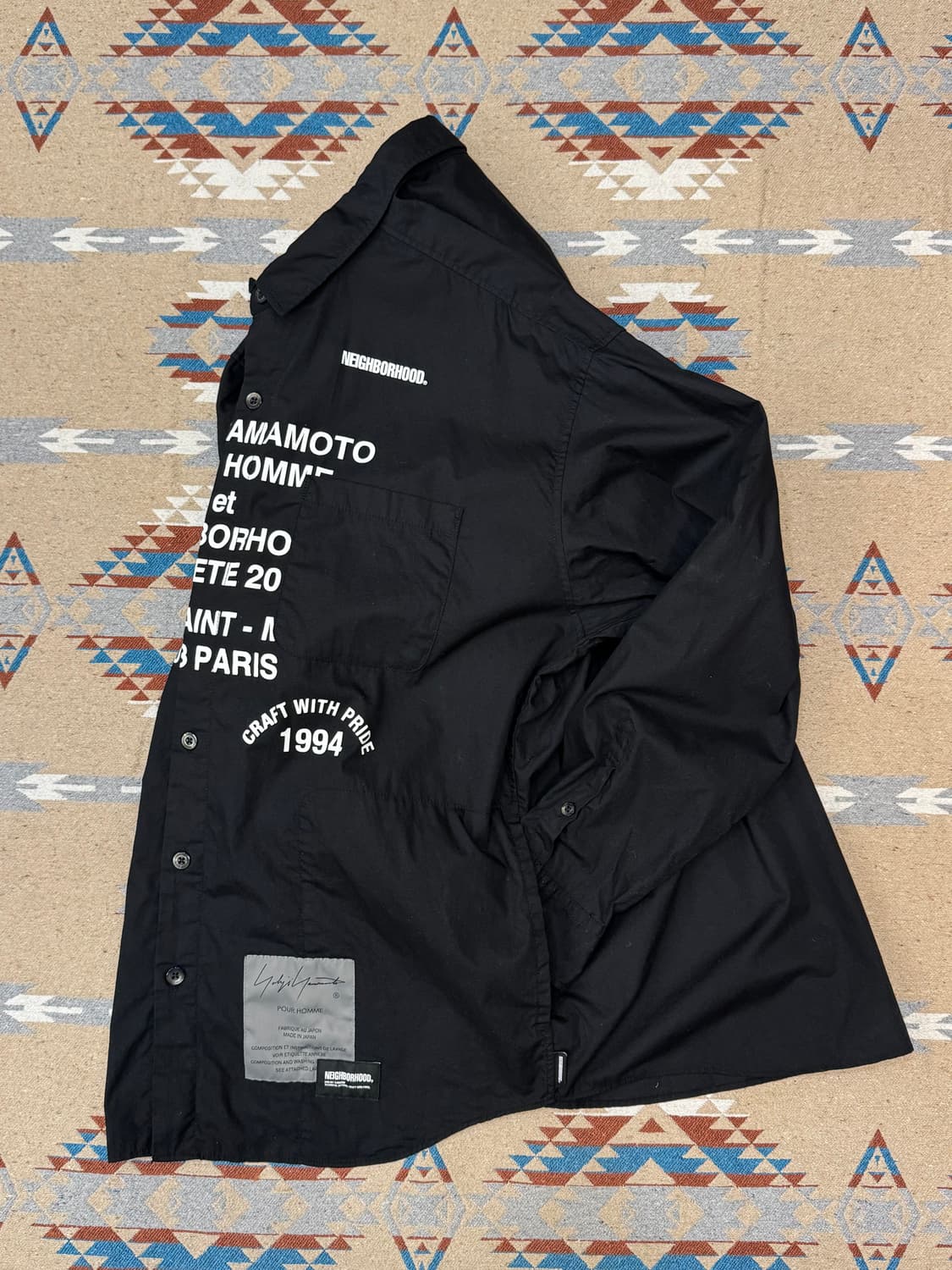 [L] 요지 야마모토 x 네이버후드 블랙 코튼 프린트 셔츠  상품이미지7