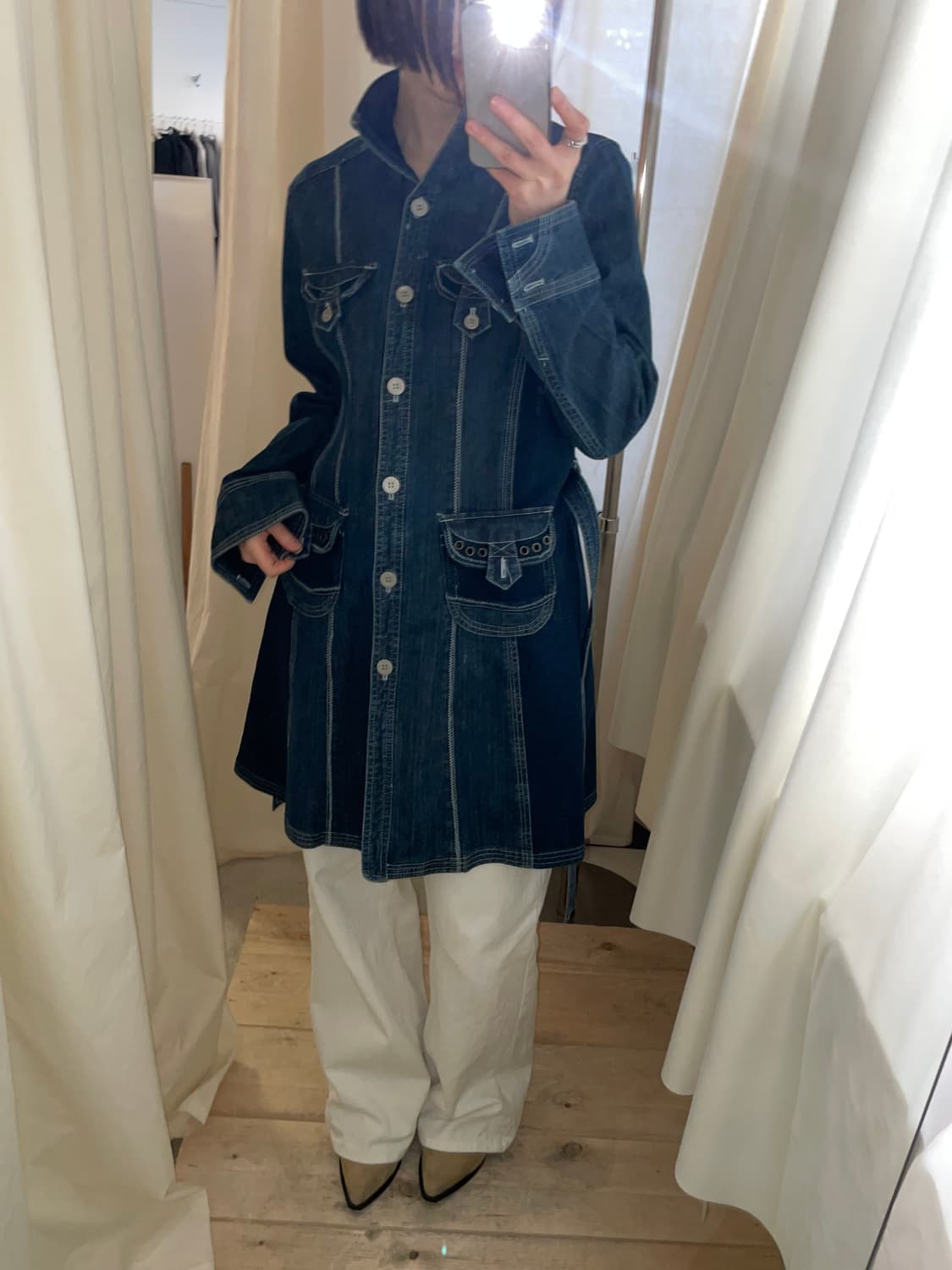 dark wash denim belted dress 상품이미지8