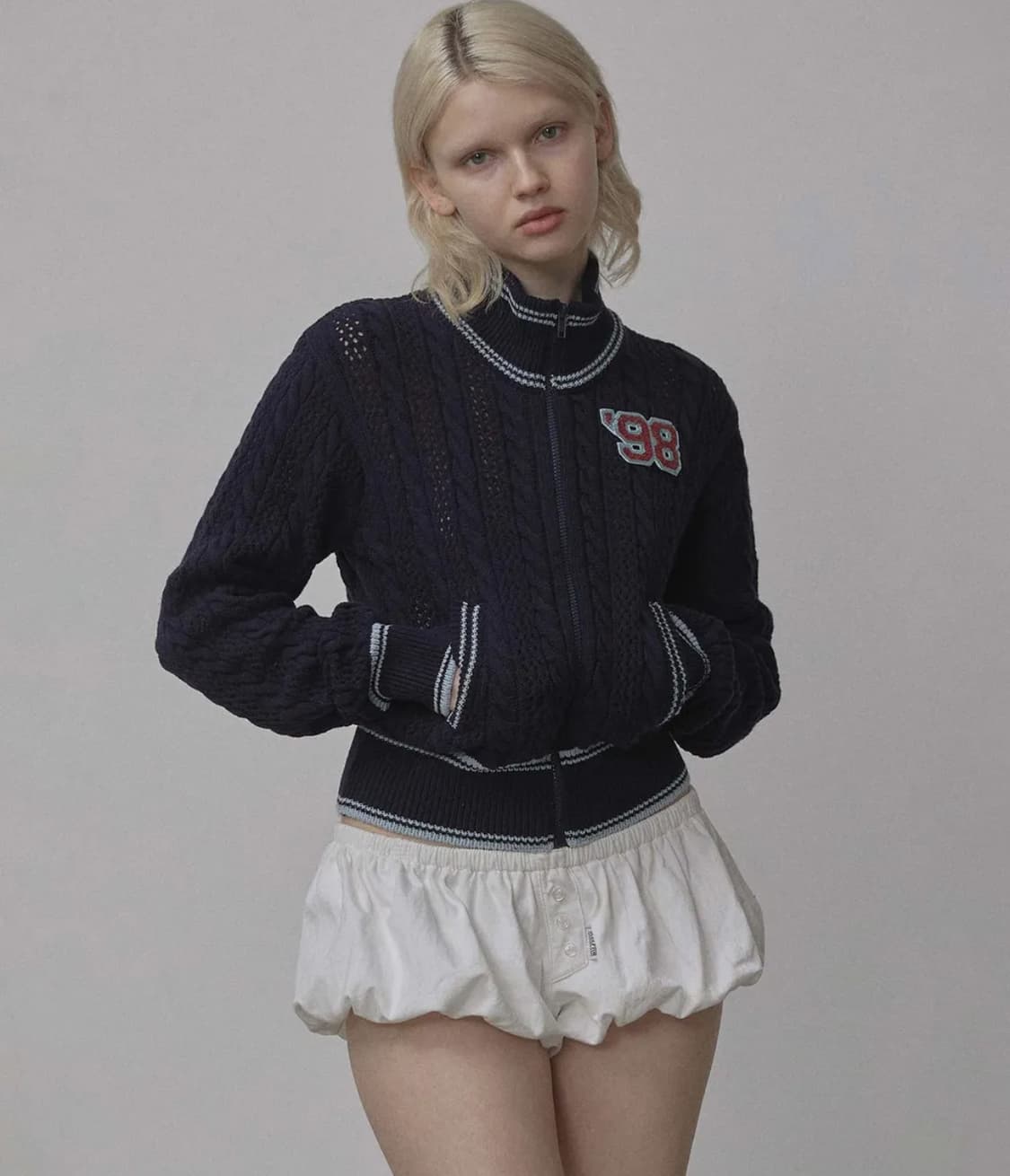 스컬프터 Knitted Cable Track Zip-Up Navy/Blu 상품이미지1