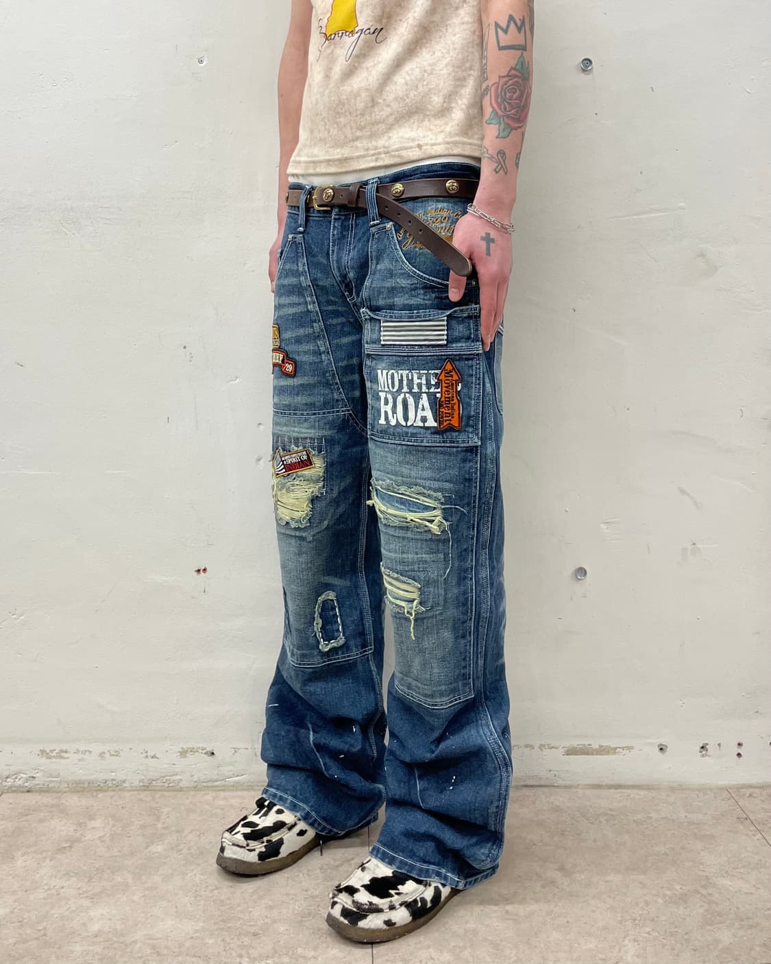 Patchwork Distressed Wappen Denim Pants 상품이미지3