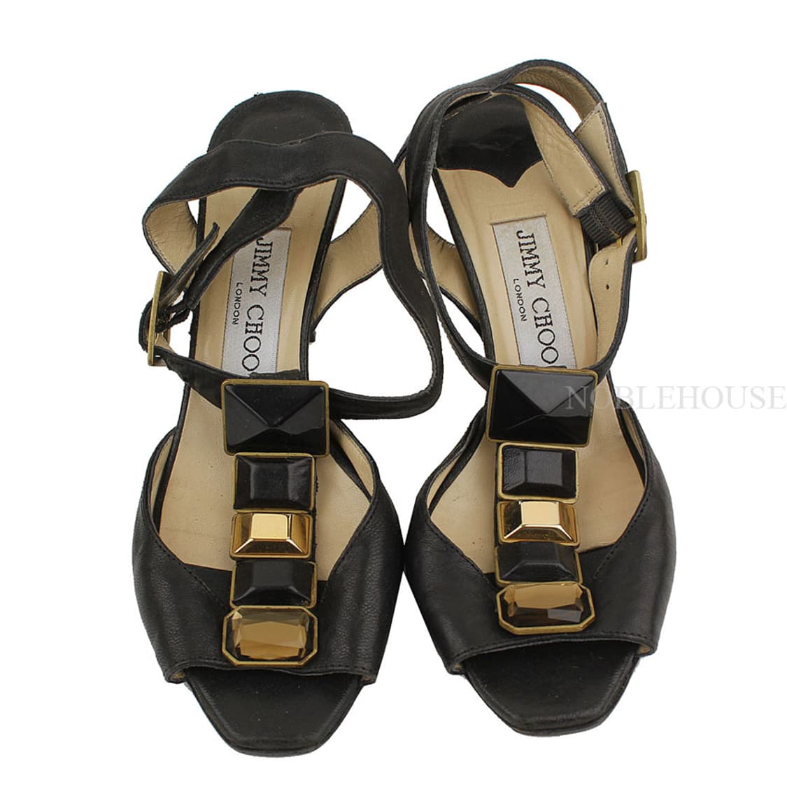 지미추 블랙 비즈&금장장식 스트랩 샌들 36 상품이미지2