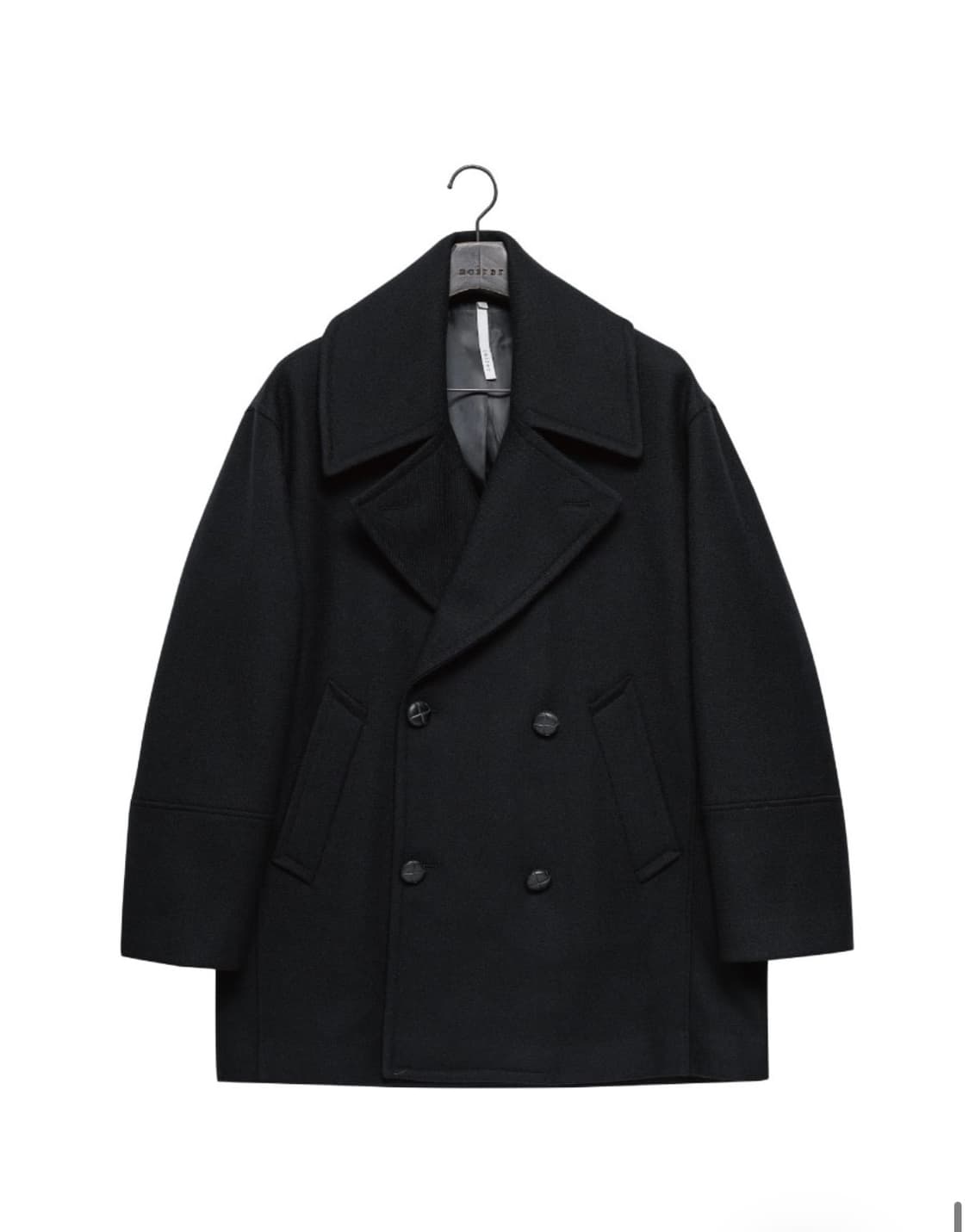 노이어 울 트위드 오버핏 피코트 블랙 상품이미지5