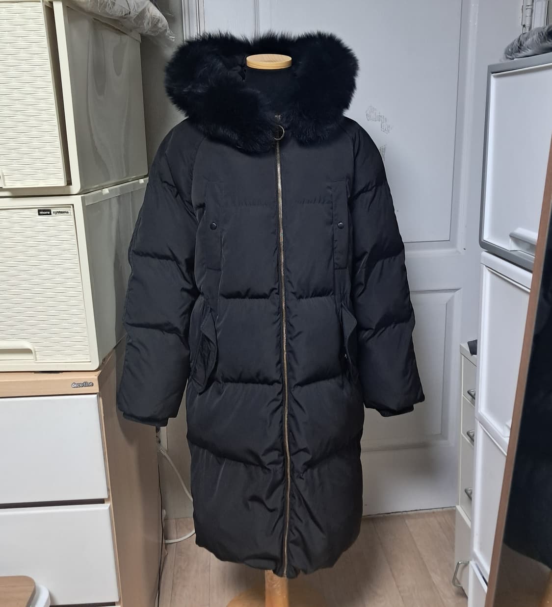 GGPX 블랙 모피퍼 덕다운 롱패딩 S(55~66) 상품이미지1